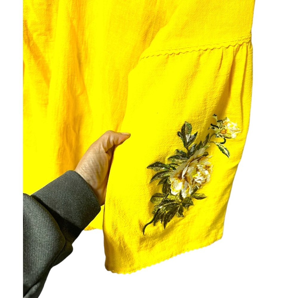 Floral Embrodiered Boho Flowy Yellow Top - Picture 8 of 13
